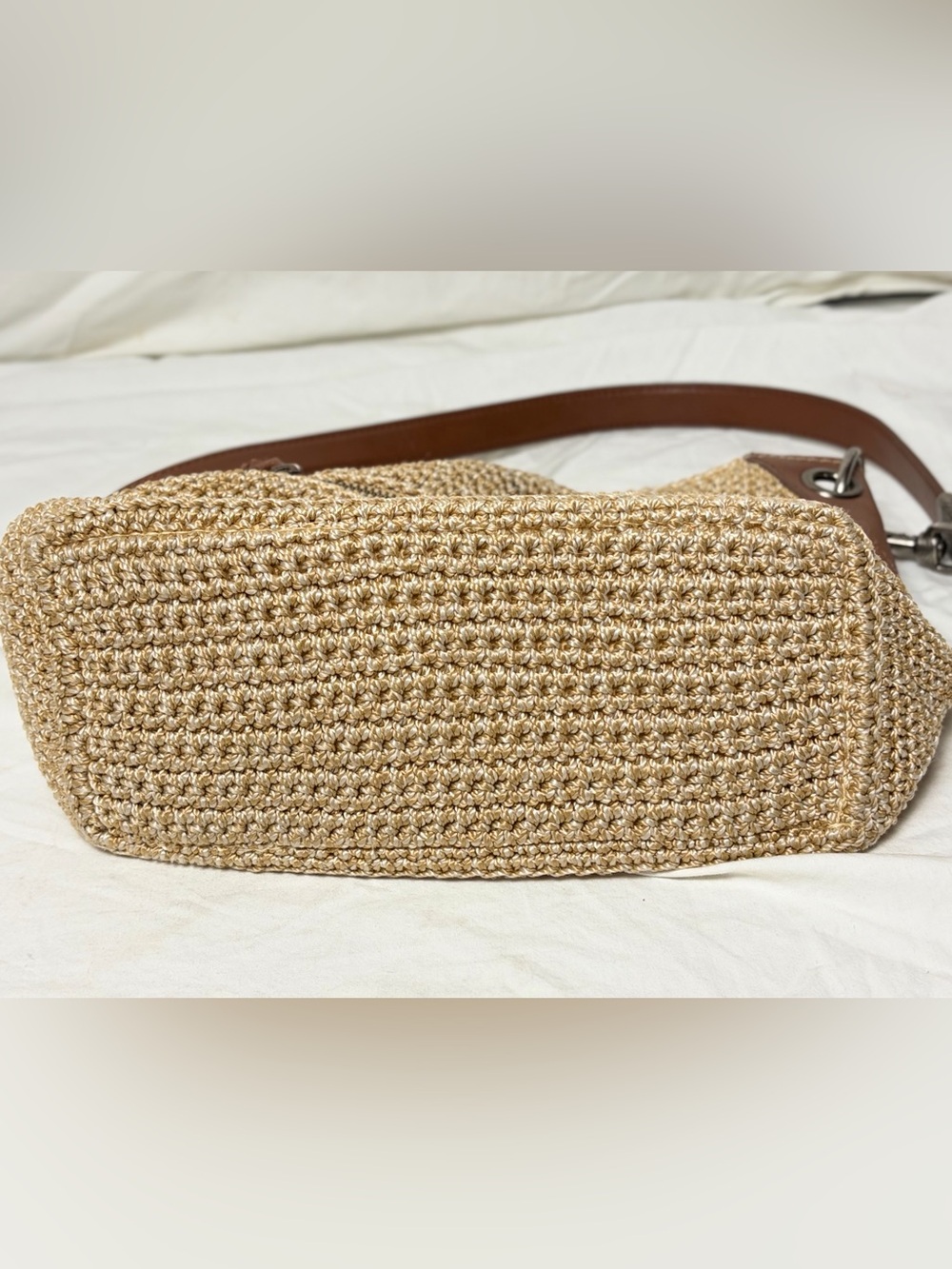 The Sak Crochet Shoulder Hobo Bag – Neutral/Tan Leather Trim Boho Purse - Picture 6 of 6